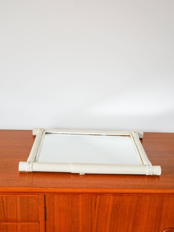 Miroir de barbier en bois effet bambou blanc 44 x 40 cm