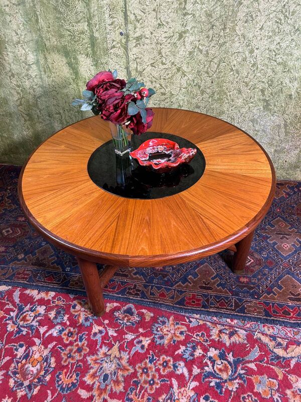 Table basse ronde GPlan en teck vintage rétro du milieu du siècle