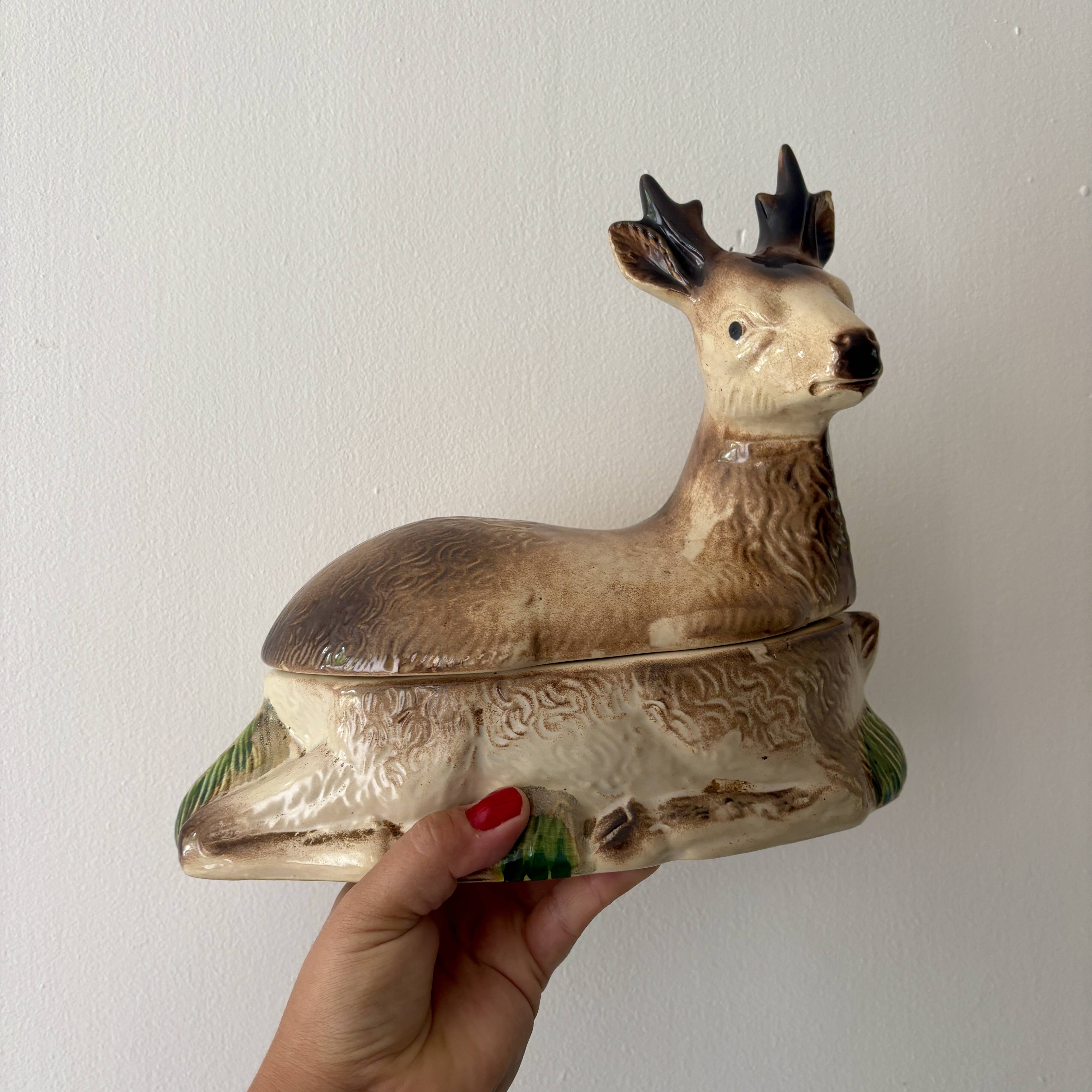 Antique Caugant ceramic terrine in the shape of a doe