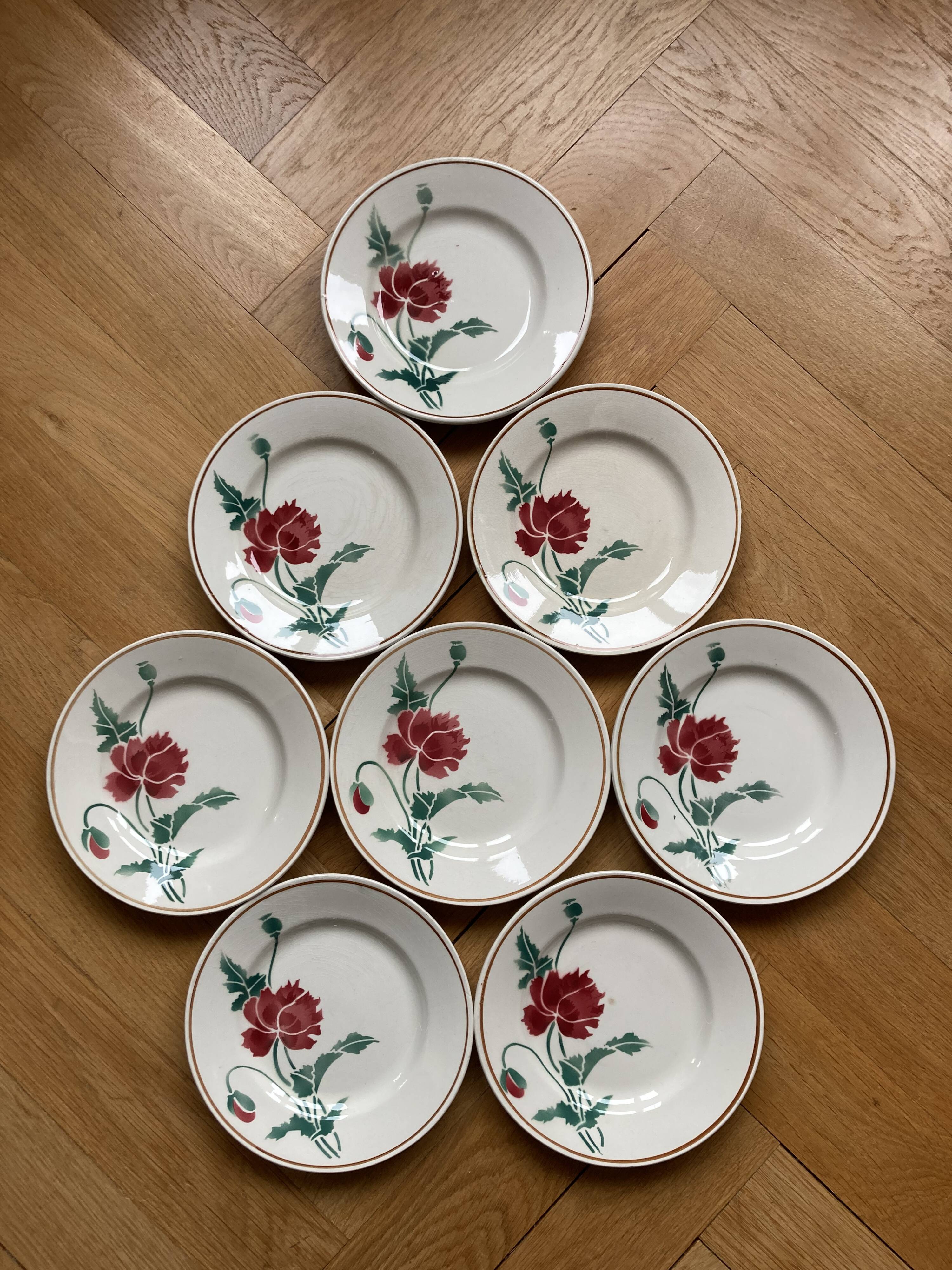 Luxury dessert plates poppies Luxeuil hbcm