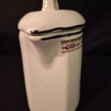 Old covered jug, vintage, geometric frieze with flowers and black trim.