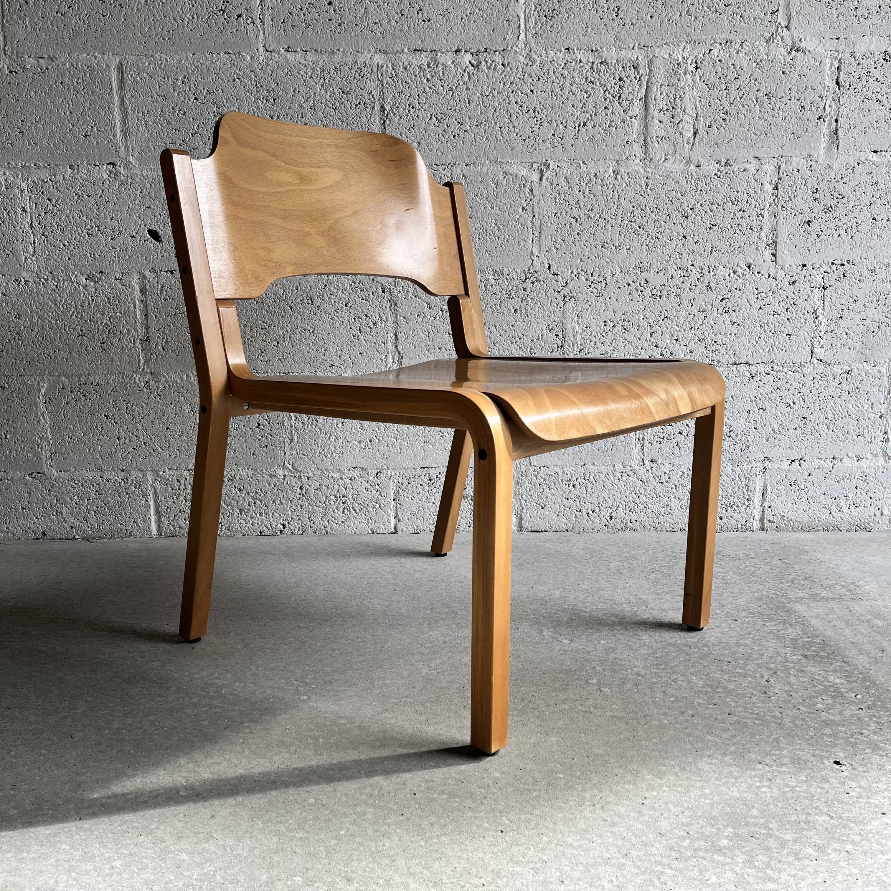 Pair of armchairs blond wood molded 80s