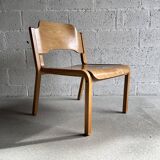 Pair of armchairs blond wood molded 80s