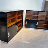 Vintage Bauhaus Office Cabinet in Black Lacquer and Mahogany, 1930