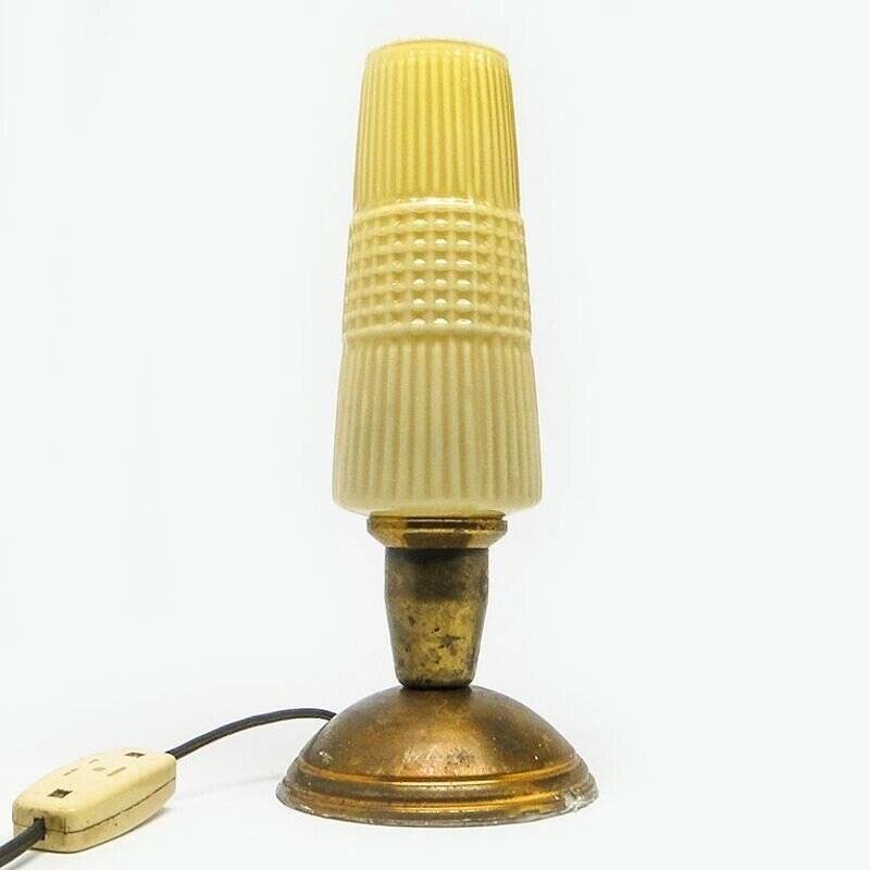 Postmodern bedside lamp in brass and glass, Poland, 1970s