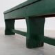 Rustic primitive green farmhouse bench in solid oak, France ca. 1900
