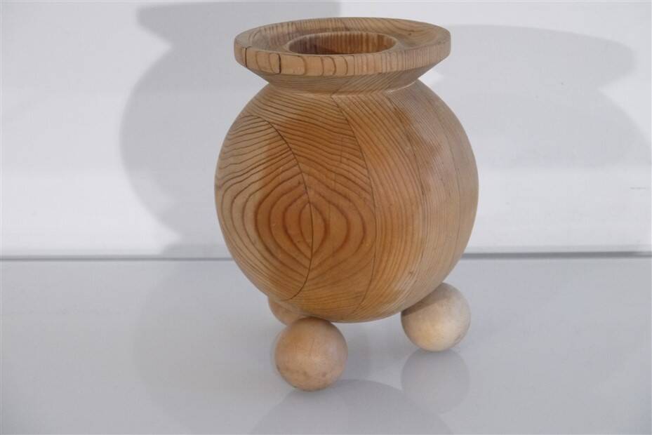 Large handmade wooden candle holder from the 1950s