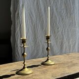 Pair of gilded candlesticks with engraved flower garland motifs H22