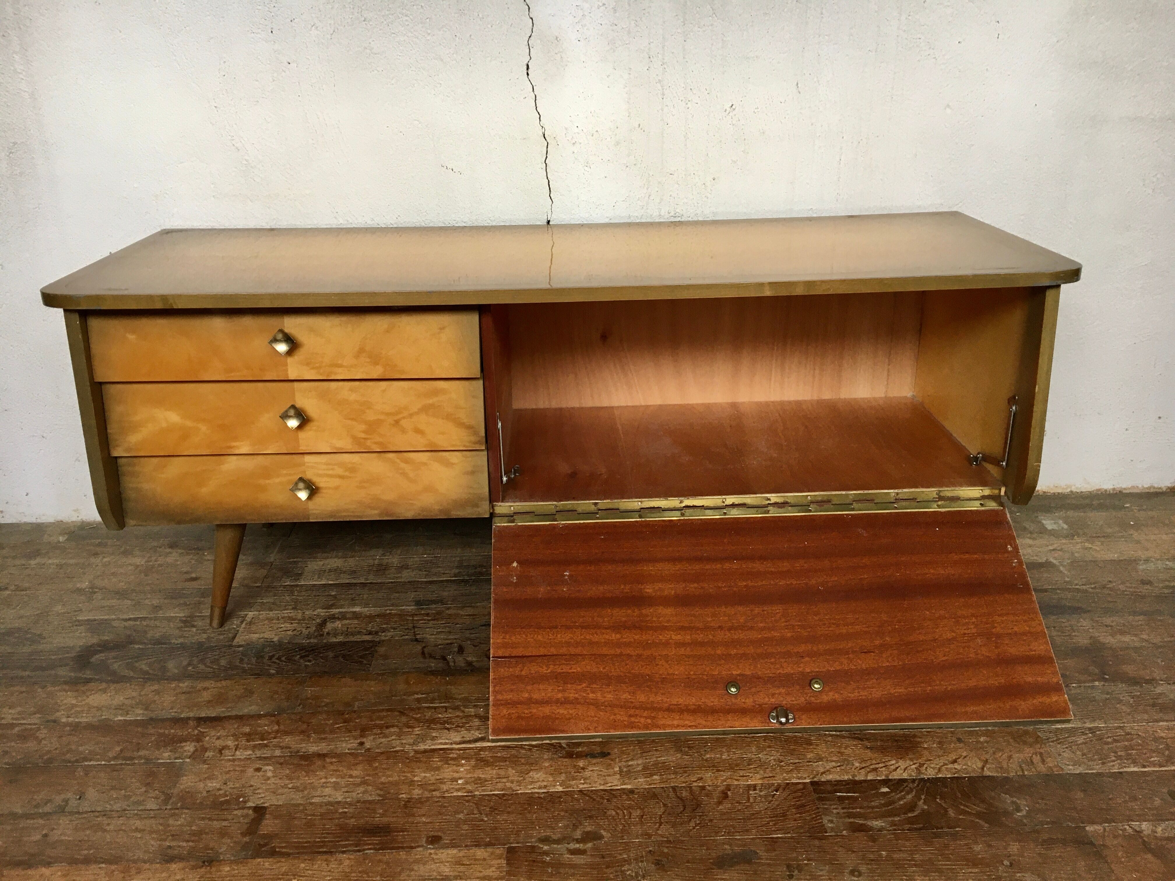 Enfilade meuble tv vintage pieds compas style scandinave