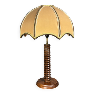 Midcentury brutalist wood turned mushroom table lamp, Charles Dudouyt style