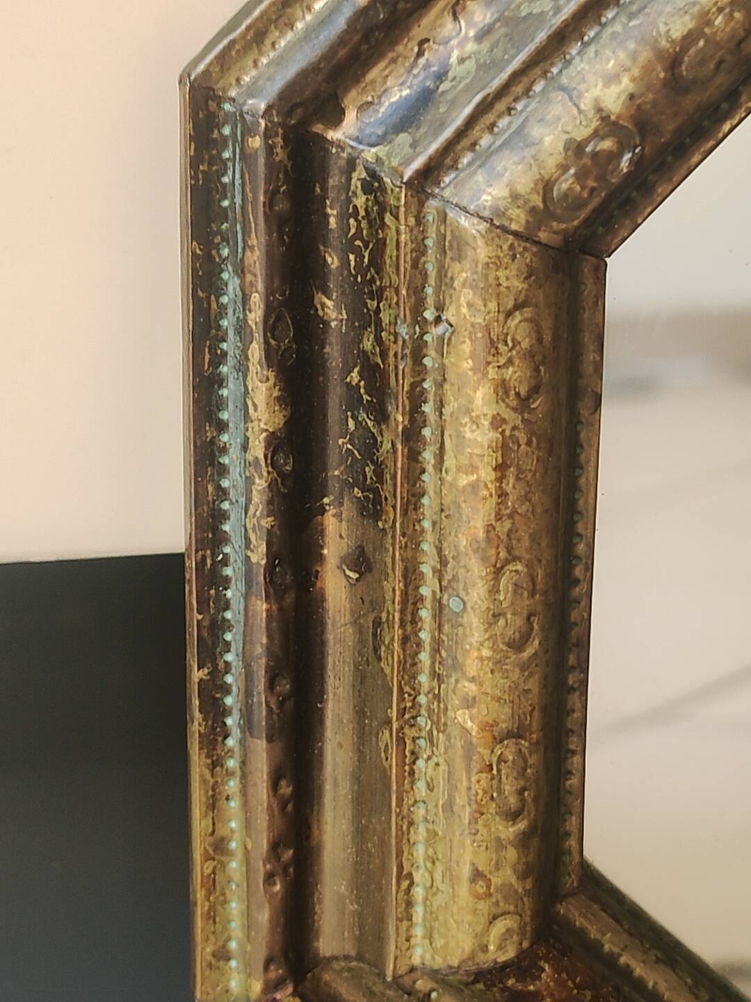 Octagonal Tuscan Wall Mirror. Art Deco. Iridescent wood/brass frame.