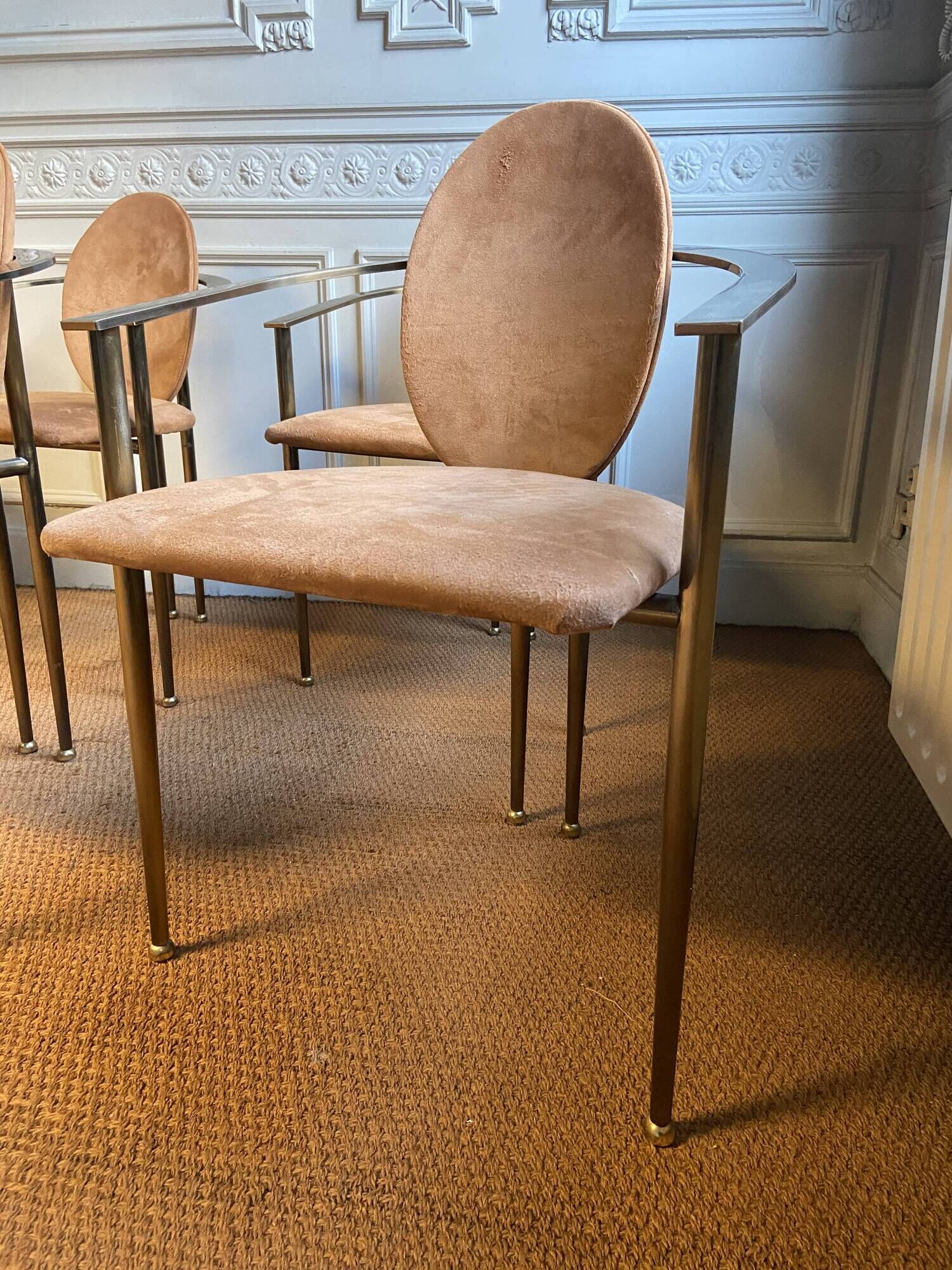 Lot de 6 chaises en métal cuivré et Nubuck de Starck pour Belgo Chrom