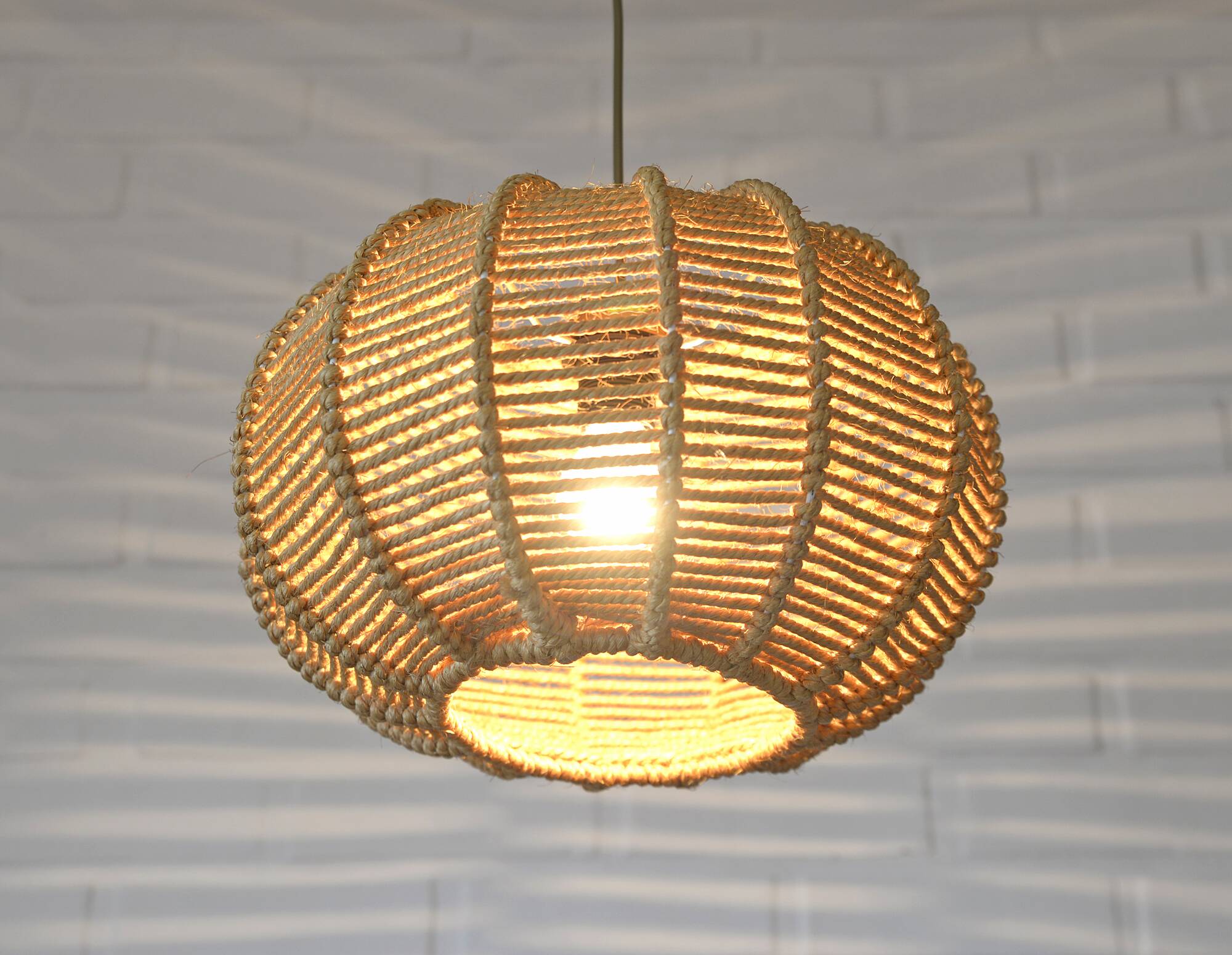 Vintage Rope Pendant Lamp / Handmade Rustic Chandelier/ Hanging Light 1970