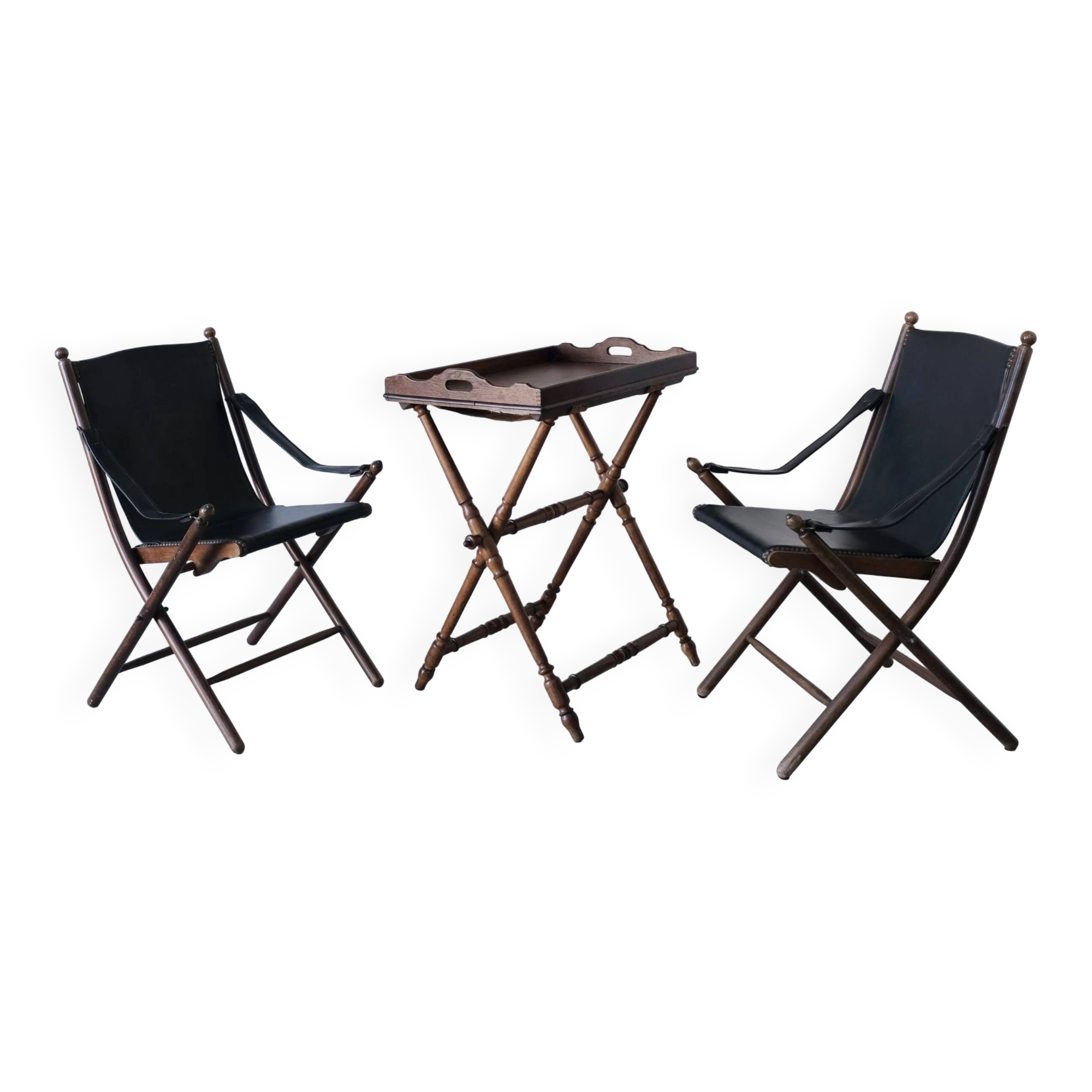 Vintage folding chair and tray table set | Campaign style