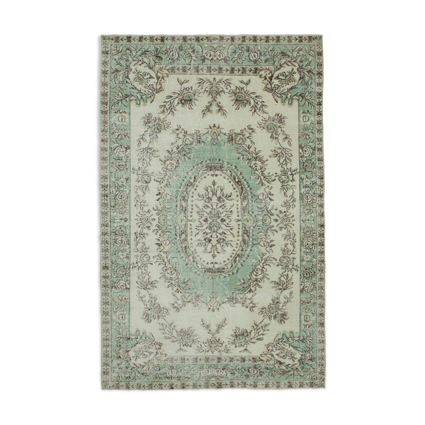 Turkish hand-knotted antique 1980s beige rug 177 cm x 280 cm