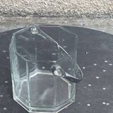 Ice bucket made in France in transparent faceted glass, stainless steel handle