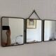 Vintage 1930s triptych mirror barber nickel-plated green crocodile effect.