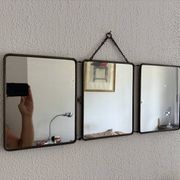 Miroir vintage 1930 triptyque barbier nickelé simili crocodile vert avocat
