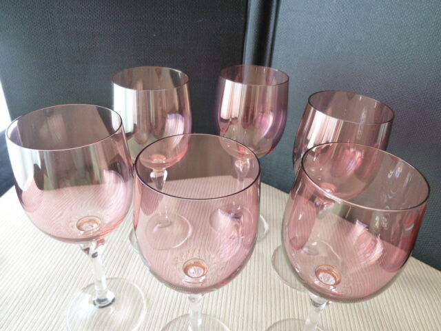 Set of 6 wine glasses in iridescent red crystalline Francesca