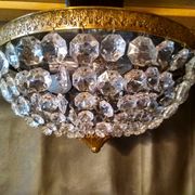 Lustre doré à Pampilles en cristal, plafonnier montgolfière XXème