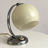 Art Deco chrome and beige opaline table lamp
