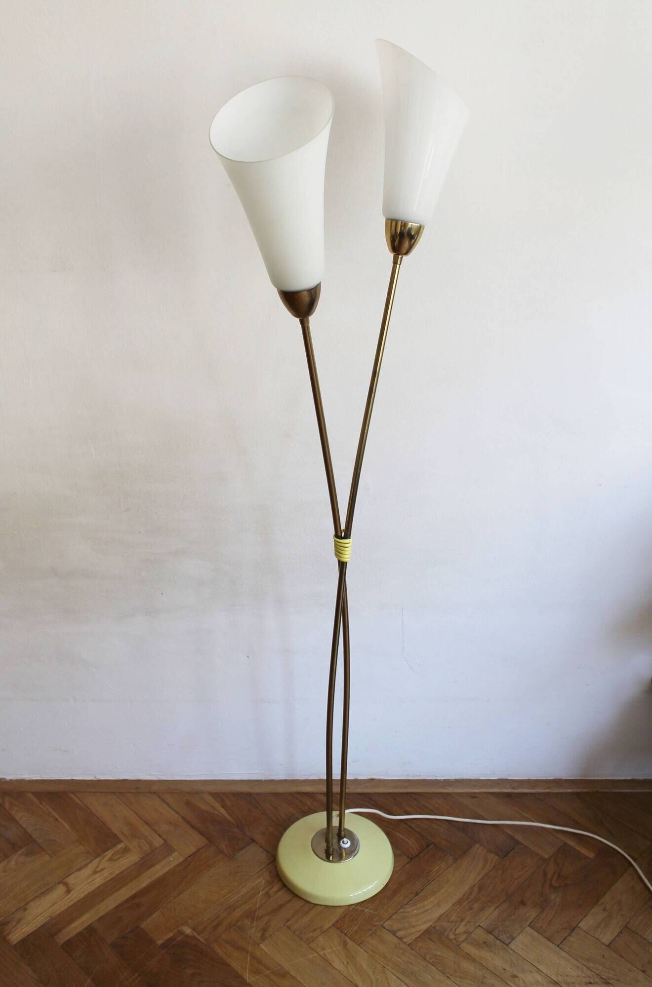 Sculptural Czech Floor Lamp with Twin Milk Glass Shades, 1960s