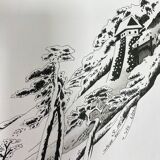 Two original ink and watercolor drawings signed Asia