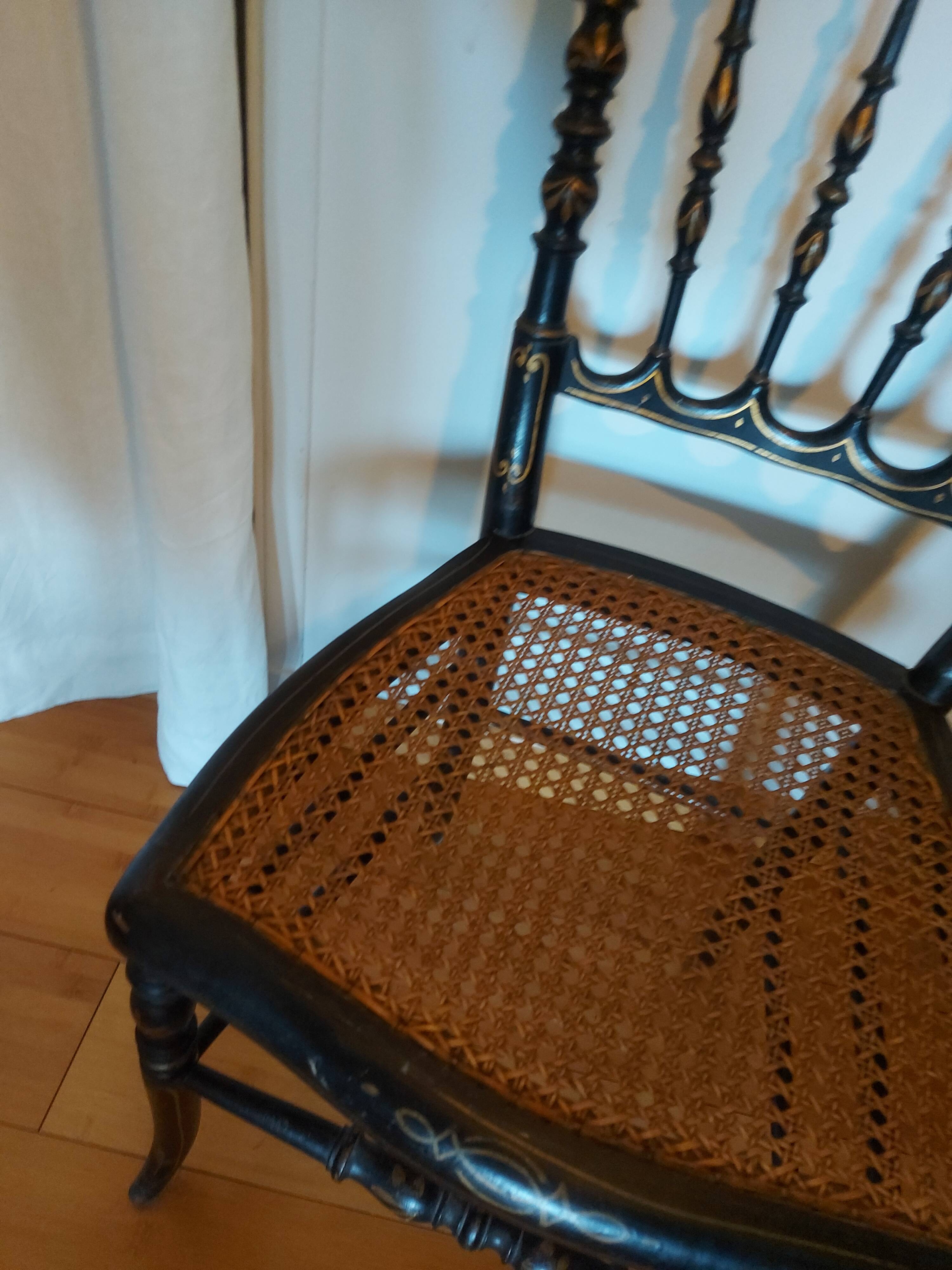 Chaise Napoleon III authentique assise cannage