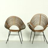 Set of 2 Vintage Rattan Lounge Chairs H. Broekhuizen for Rohé Noordwolde, The Netherlands 1960