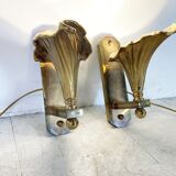 Pair of Bronze flower wall lamps, 1970s