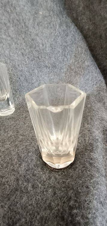 Antique liqueur set, decanter and 6 thick cut crystal glasses