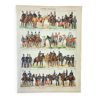 Old engraving 1898, French army uniforms (cavalry) • Lithograph, Original plate
