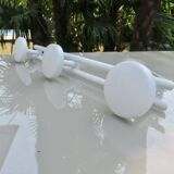 White lacquered metal wall coat rack, 3 hooks, 80s