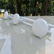 White lacquered metal wall coat rack, 3 hooks, 80s