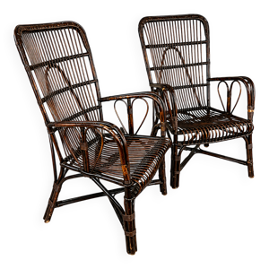 Paire de grands fauteuils - rotin