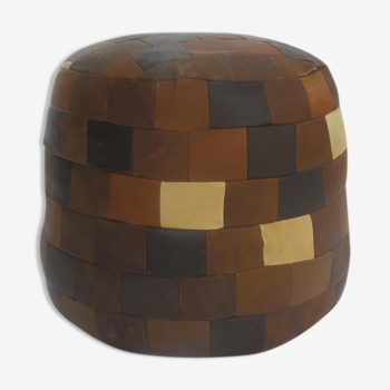 Patchwork leather pouf