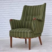 1960s, Danish armchair, green furniture wool, teak wood.