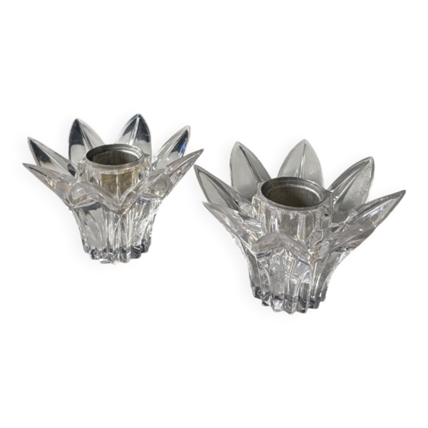 Paire de bougeoirs vintage plexi taillé — forme étoile