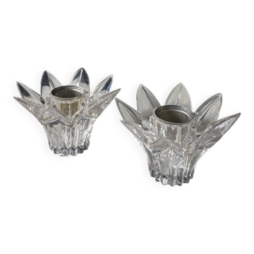 Pair of vintage cut plexiglass candlesticks — star shape