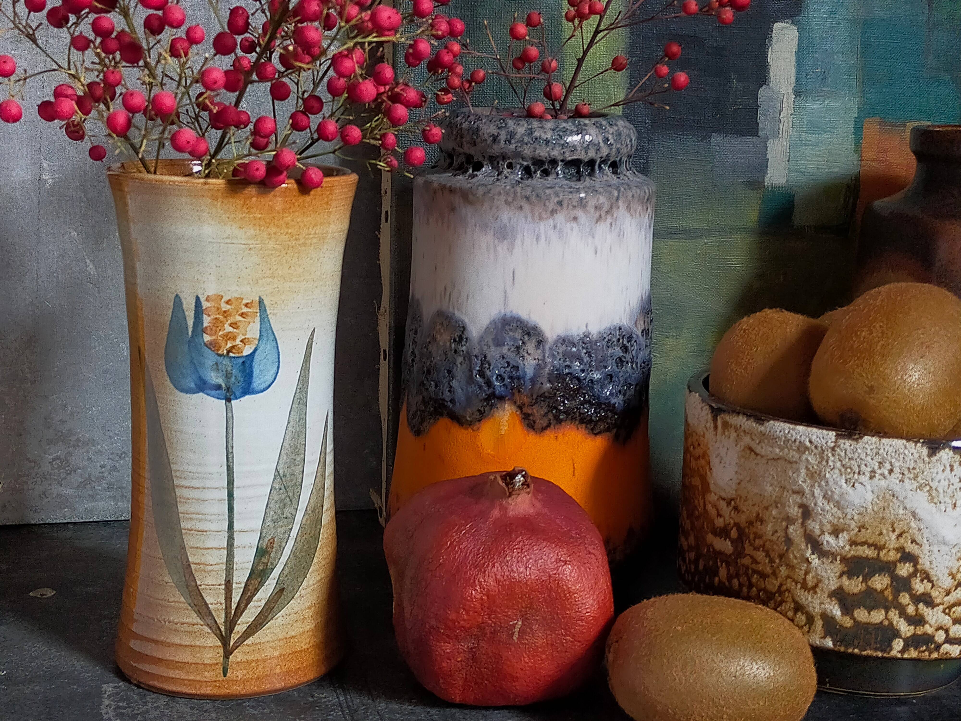 Vintage enameled stoneware potter's diabolo vase