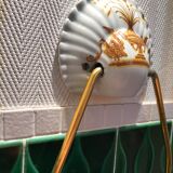 VINTAGE SHELL WASHBASIN SET PORCELAIN OF PARIS SHELVES BASIN AND TOWEL RACK