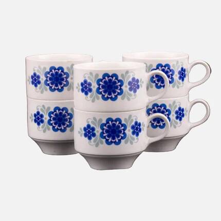 6 porcelain coffee cups Mitterteich with blue floral pattern