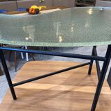 Asymmetrical tripod coffee table in granite glass, vintage bean shape, an50s