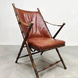 Vintage faux bamboo leather folding chair 'Safari style'