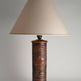 Mid-Century Modern Aztec Motif Hand Tooled Leather Table Lamp