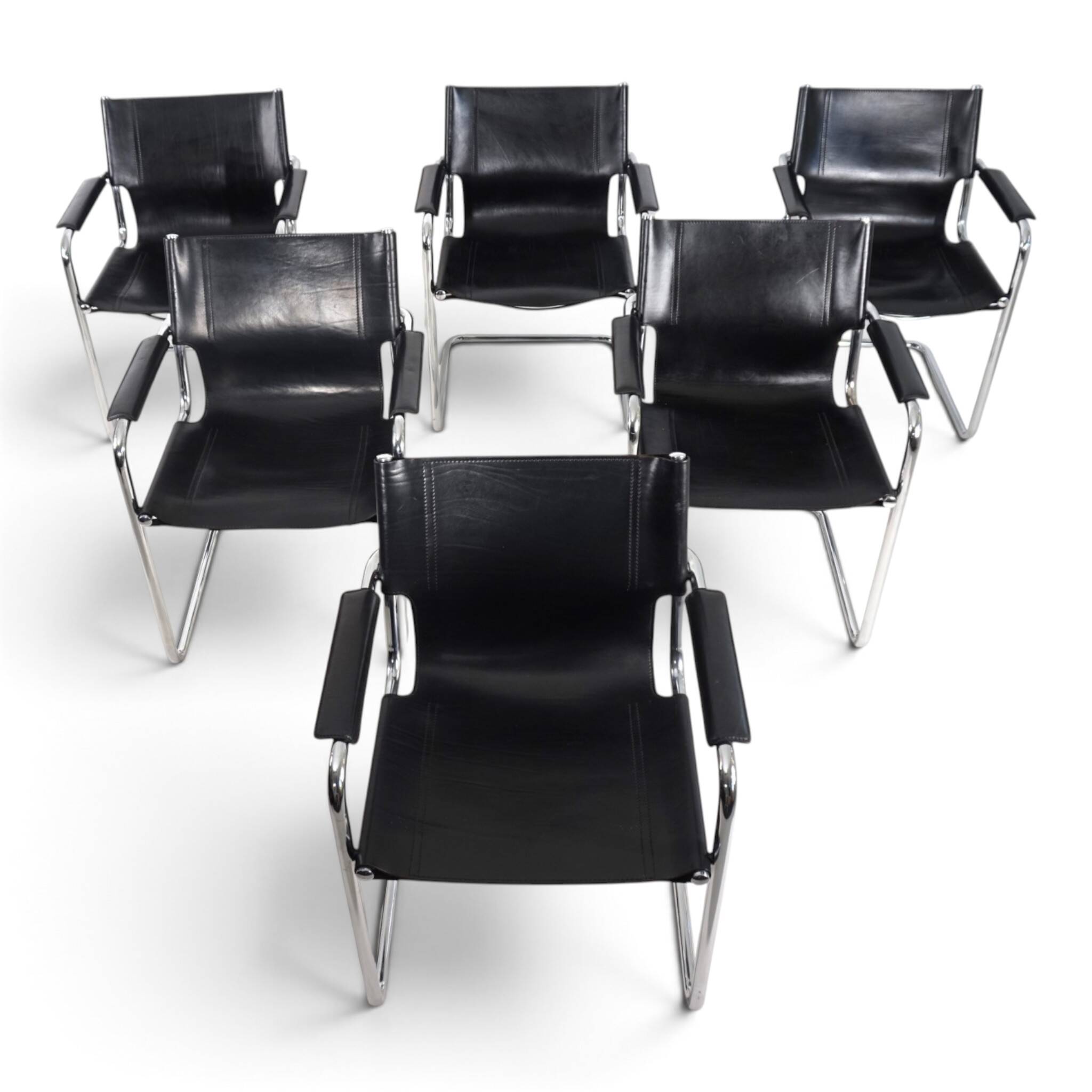 Matteo Grassi Set of 6 Visitor Chairs, Leather/Chrome Dining Chairs, 1970