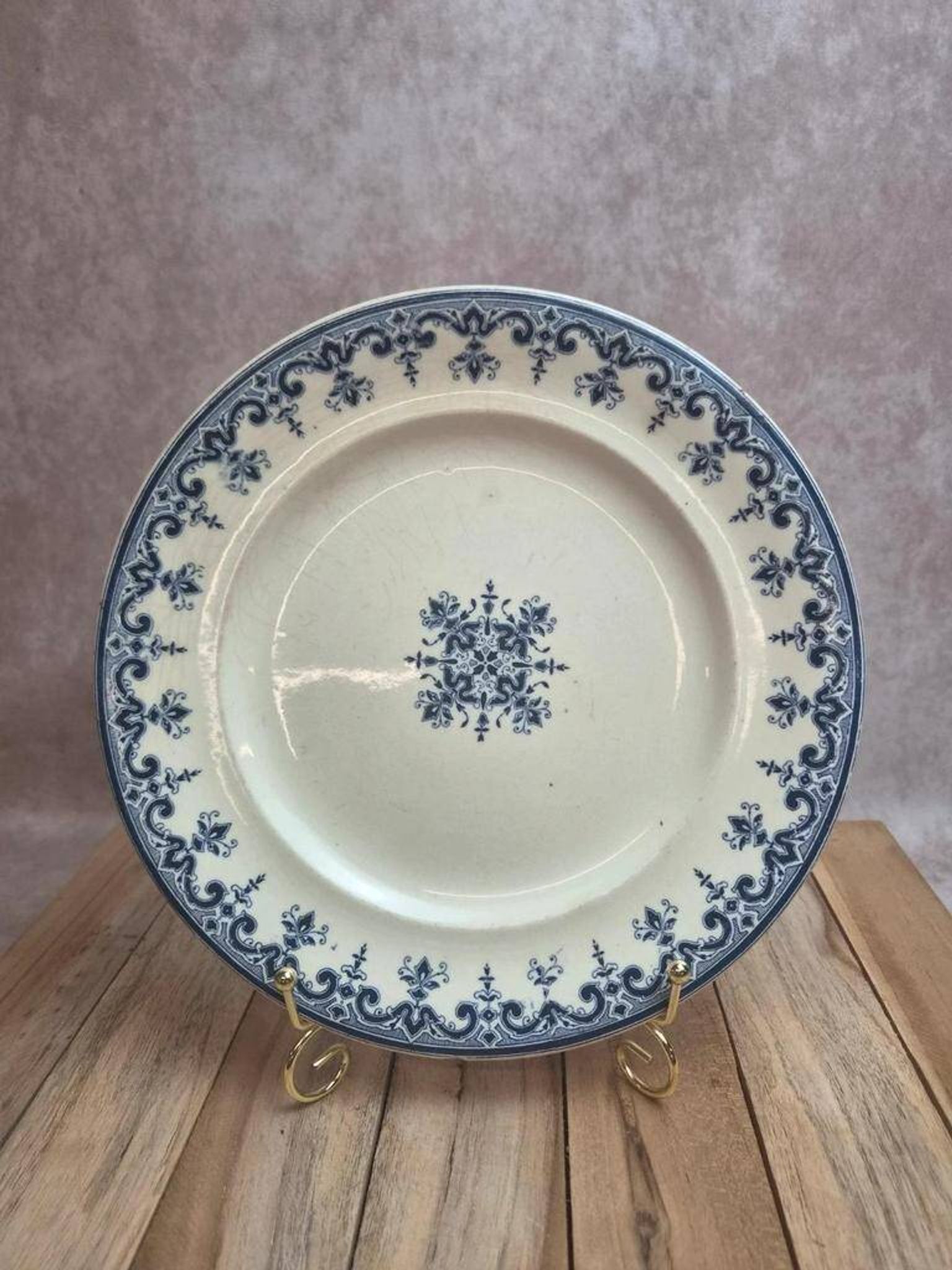 Antique plate Terre de Fer Clairefontaine Rouen blue decoration