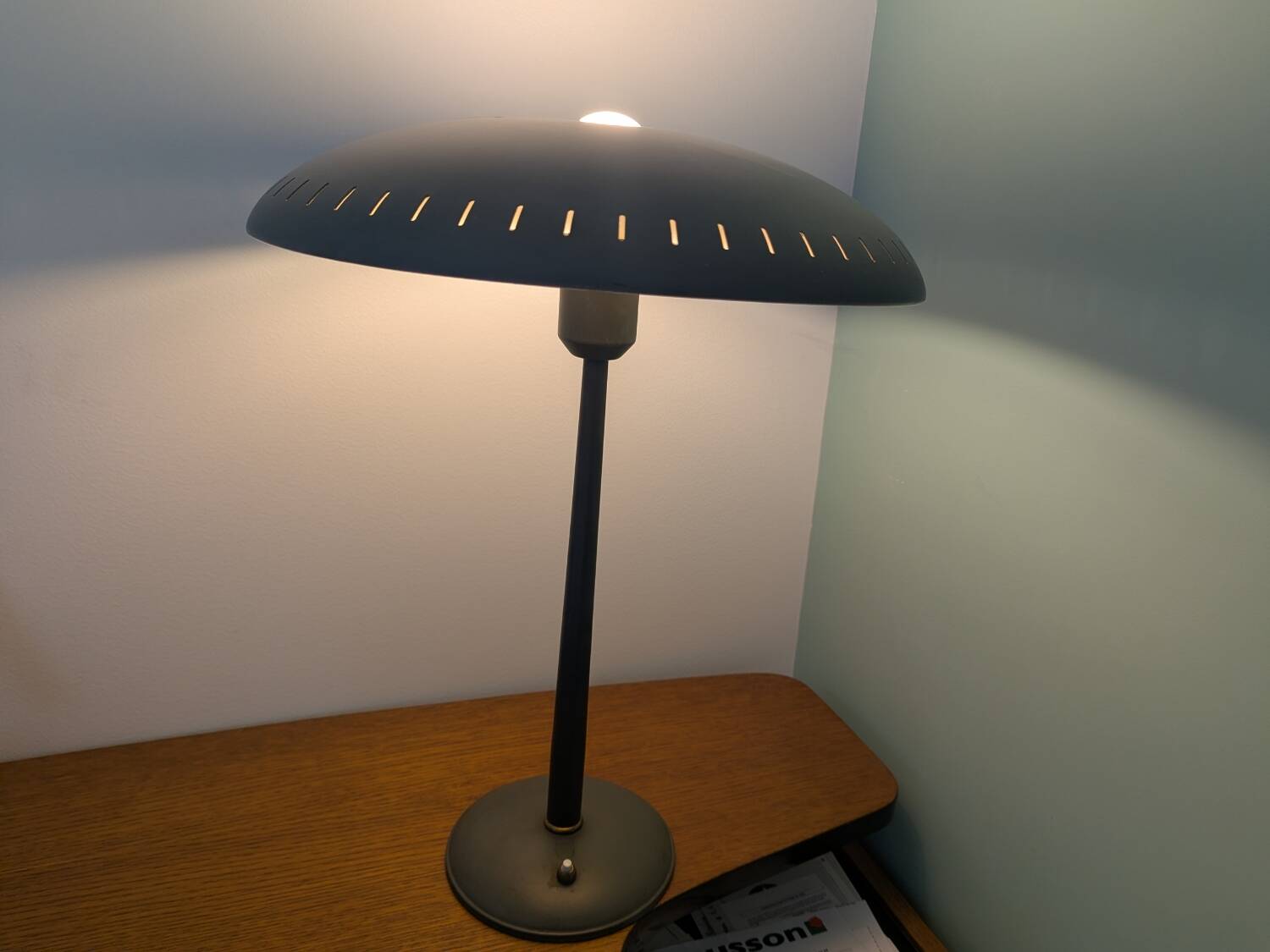Evoluon saucer-shaped desk lamp by Louis Kalff for Philips, green