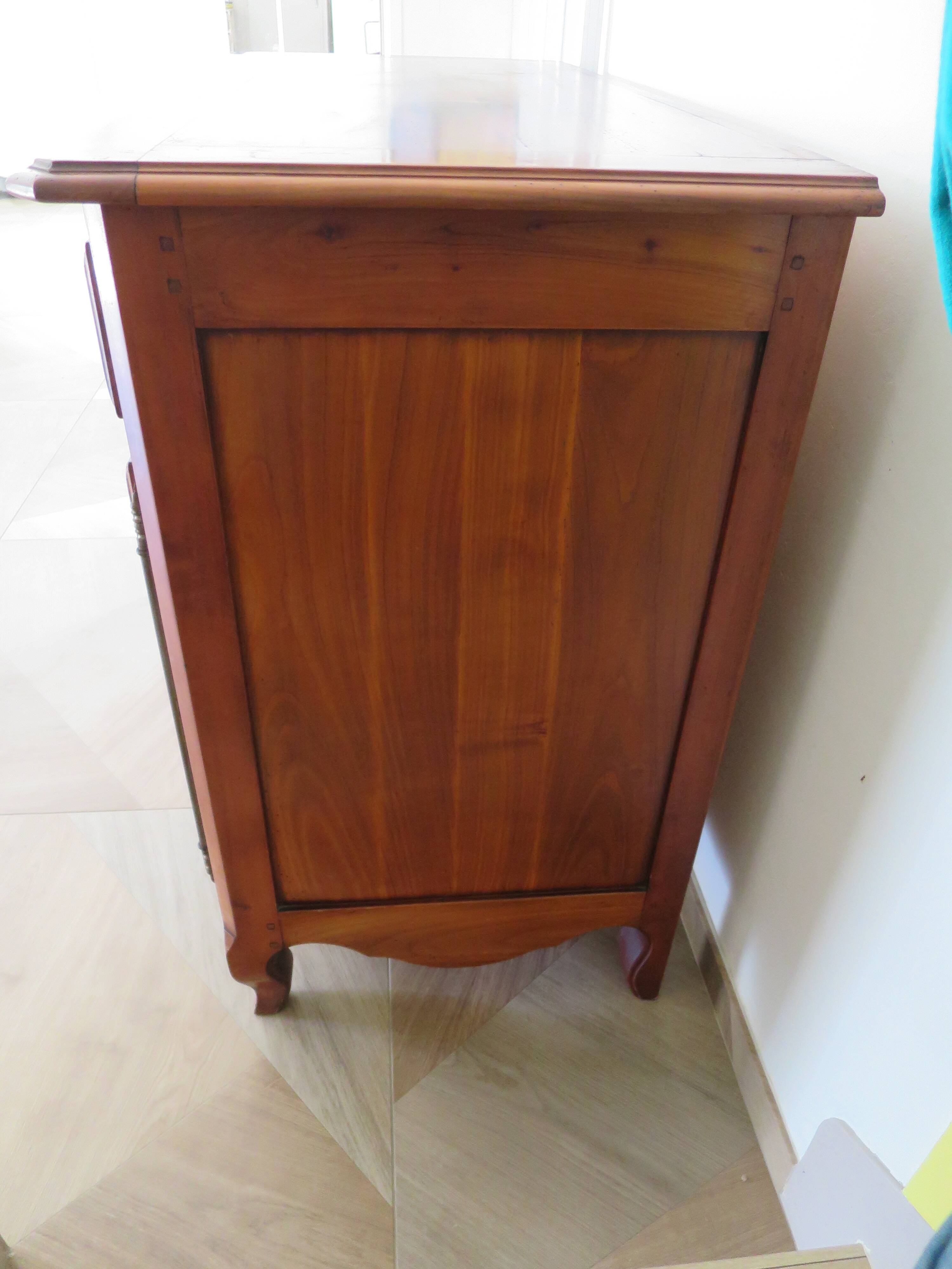 Rustic buffet in Louis XV-Regency style, dovetailed, cherry wood finish, solid wood.