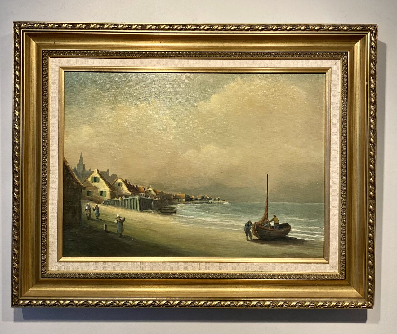 Old painting, landscape by the sea, XX century
